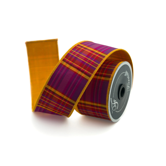 Farrisilk Candy Corn Plaid Wired Ribbon 2.5 Inch 10 Yards-RK402-27 Farrisilk