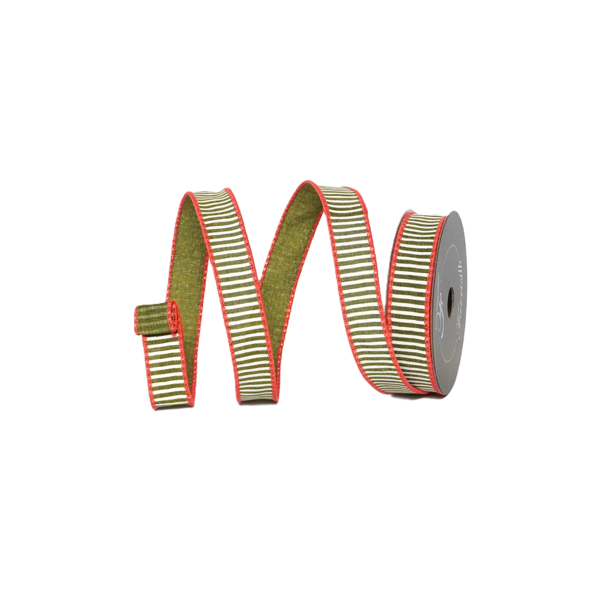 Farrisilk 1” Coastal Stripe Wired Ribbon in Olive | Designer Wreath Ribbon-SR146-76 Farrisilk