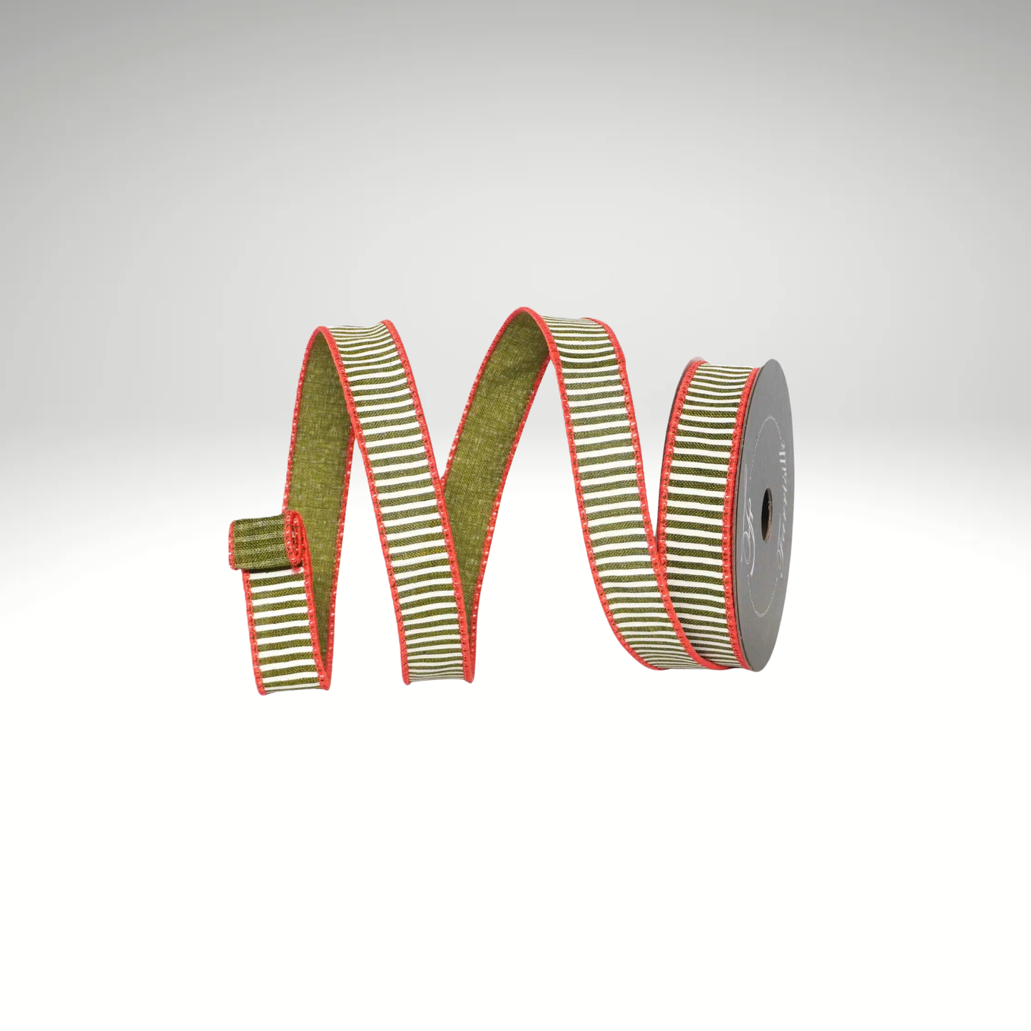 Farrisilk 1” Coastal Stripe Wired Ribbon in Olive | Designer Wreath Ribbon-SR146-76 Farrisilk