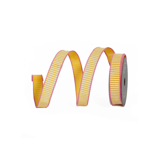 Farrisilk 1” Coastal Stripe Wired Ribbon in Yellow | Designer Wreath Ribbon-SR146-46 Farrisilk