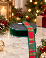 Farrisilk 1.5" Emerald Red Gold Plaid Plush Velvet Wired Ribbon-RM004-06 Farrisilk
