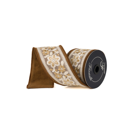 Farrisilk Pecan Blossom Harvest Wired Ribbon 2.5” x 5yd | Designer Ribbon-SR101-35 Farrisilk