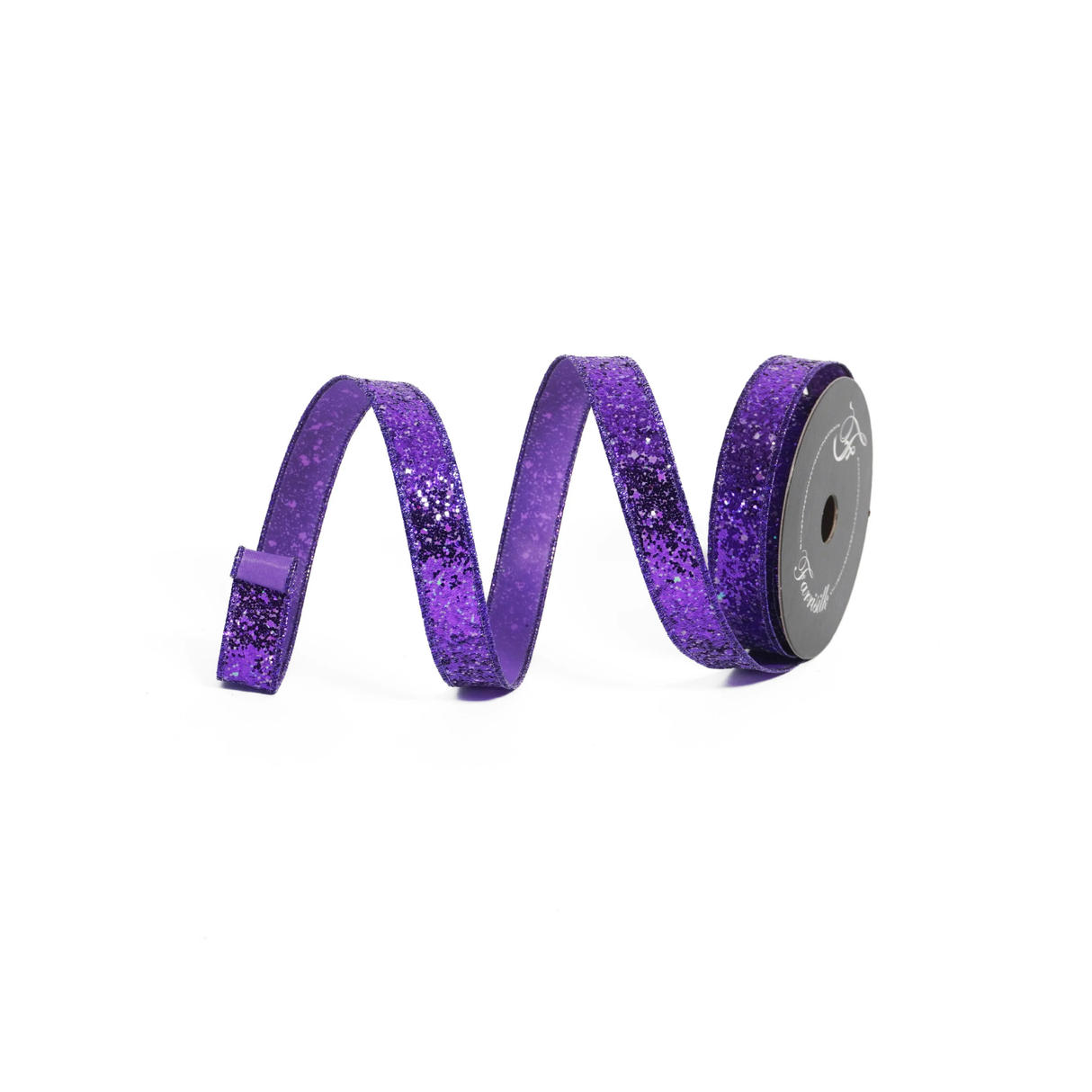 Glow in the Dark Glitter Wired Ribbon 1” x 10yd | Purple Designer Ribbon-HR007-27 Farrisilk