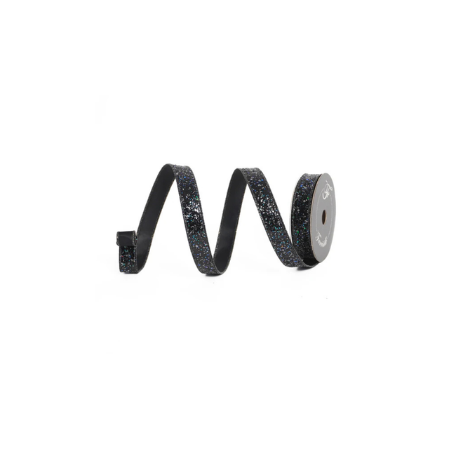 Glow in the Dark Glitter Wired Ribbon 1” x 10yd | Black Designer Ribbon-HR007-92 Farrisilk