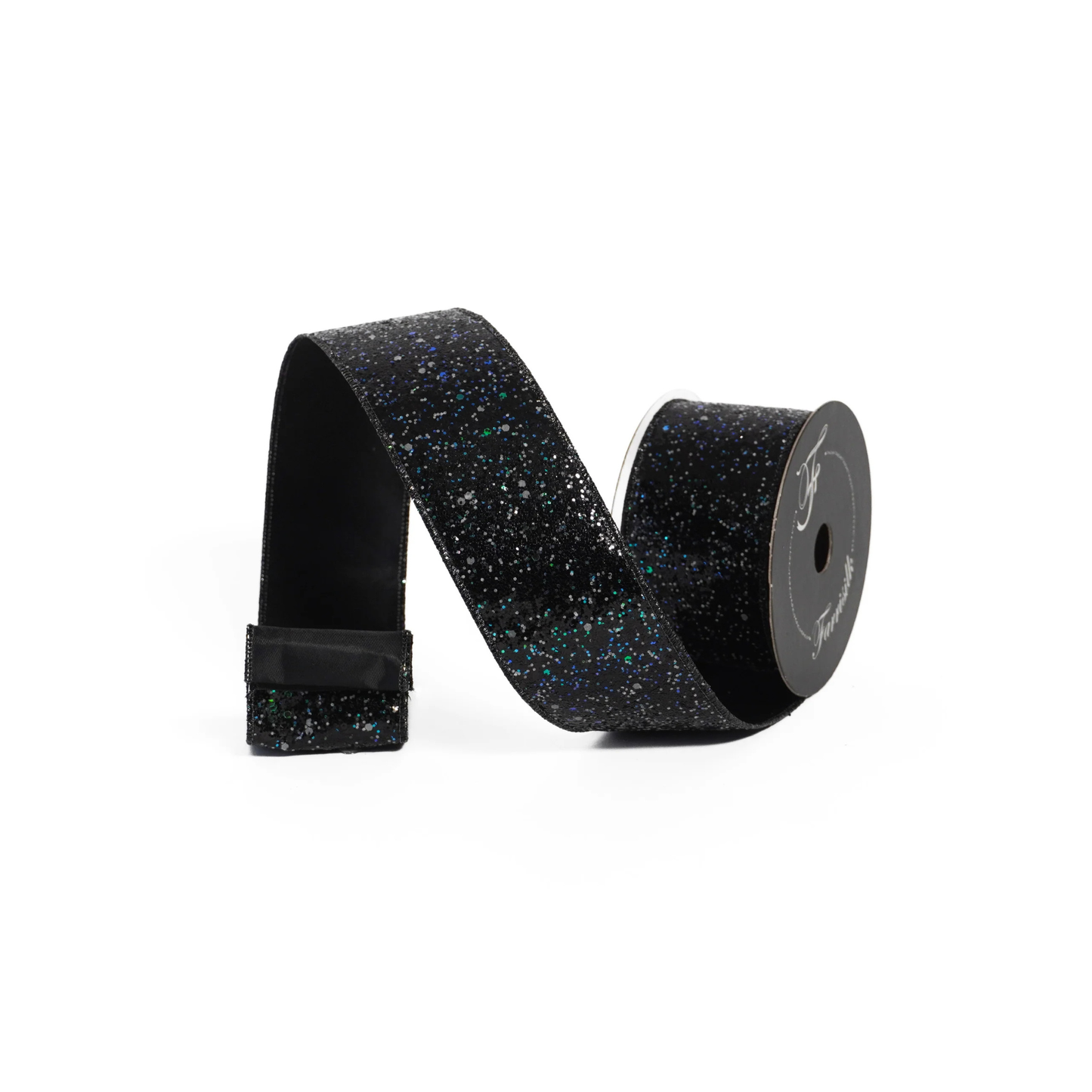 Glow in the Dark Glitter Wired Ribbon 2.5” x 10yd | Black Designer Ribbon-HR008-92 Farrisilk