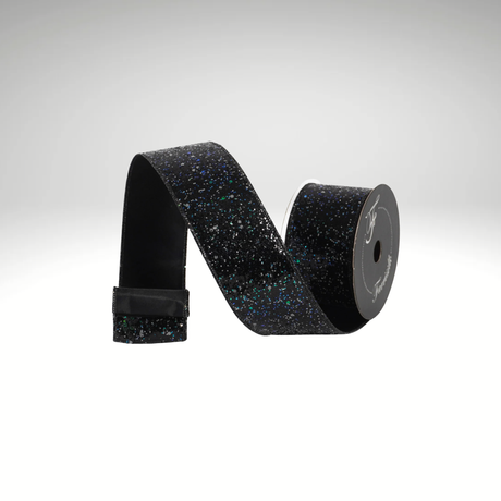 Glow in the Dark Glitter Wired Ribbon 2.5” x 10yd | Black Designer Ribbon-HR008-92 Farrisilk