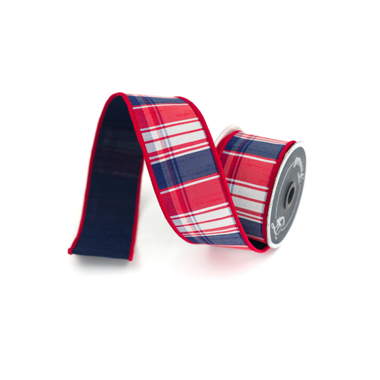 Farrisilk Red White Blue Plaid Wired Ribbon 2.5 Inch-RK500-32 Farrisilk