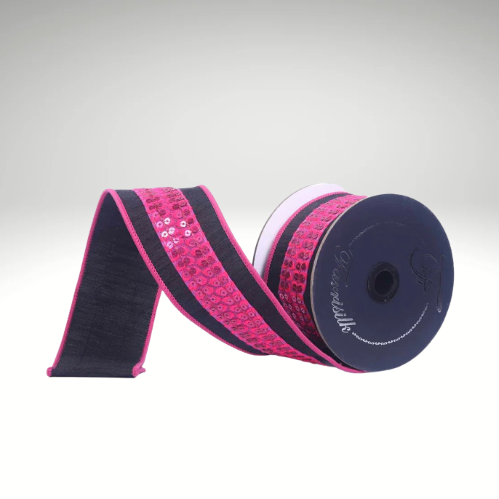 Farrisilk Hot Pink Black Wired Ribbon 2.5 Inch 5 Yards-HR055-88 Farrisilk