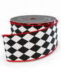 2.5" Farrisilk Red Black White Jester Diamond Wired Ribbon-RA691-32 Farrisilk