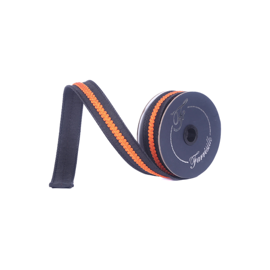 Farrisilk Orange Black Wired Ribbon 1 Inch 10 Yards-HR056-87 Farrisilk