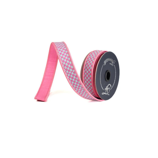Farrisilk Pink Spearmint Check Wired Ribbon 1 Inch-RK848-14 Farrisilk