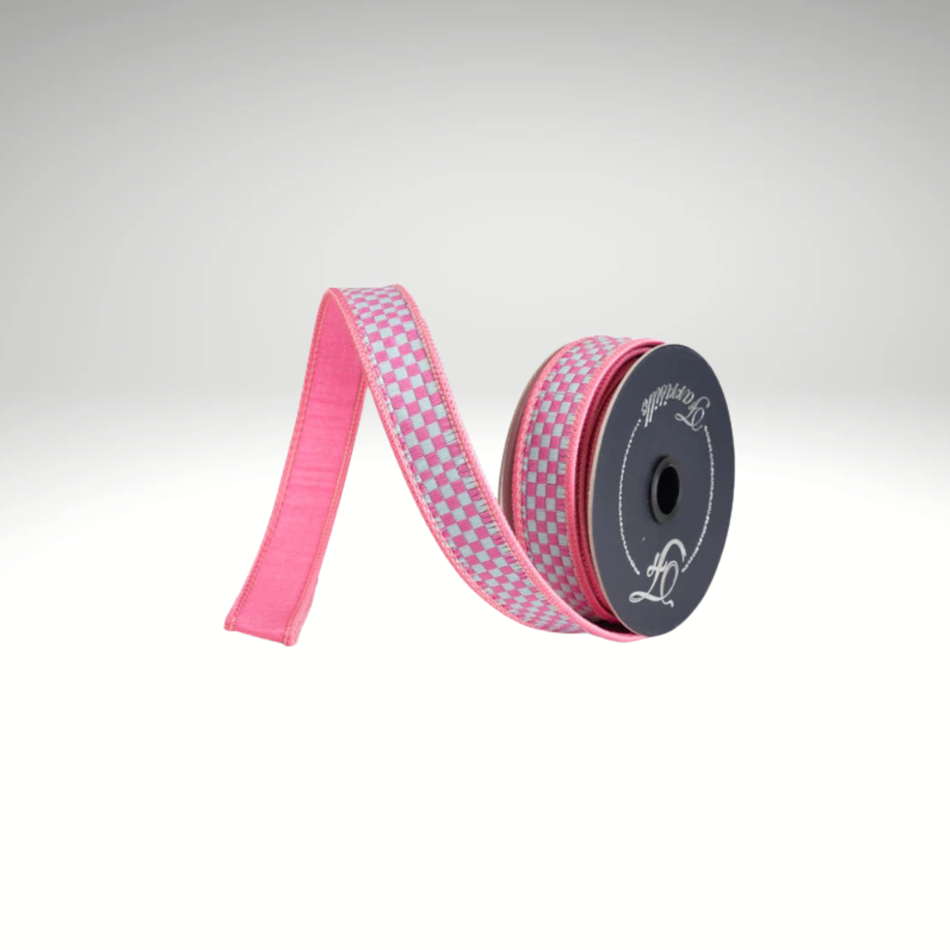 Farrisilk Pink Spearmint Check Wired Ribbon 1 Inch-RK848-14 Farrisilk