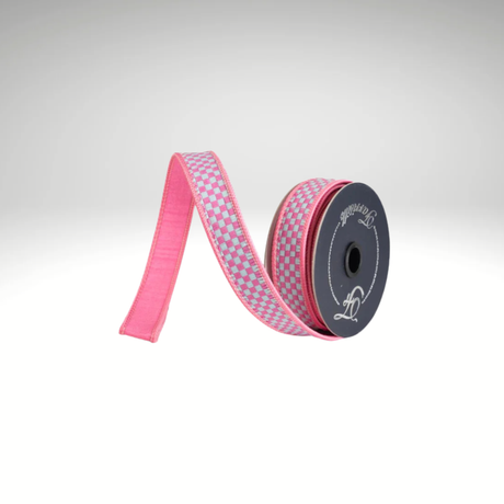 Farrisilk Pink Spearmint Check Wired Ribbon 1 Inch-RK848-14 Farrisilk