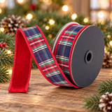 Farrisilk Plaid Plush Red Velvet Ribbon | Reversible Wired Ribbon | 1.5" x 10yd-RM004-25 Farrisilk