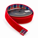 Farrisilk Plaid Plush Red Velvet Ribbon | Reversible Wired Ribbon | 1.5" x 10yd-RM004-25 Farrisilk