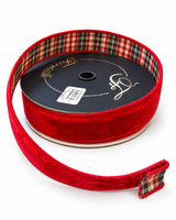 Farrisilk Plaid Plush Red Velvet Ribbon | Reversible Red Green Beige | 1.5" x 10yd-RM004-24 Farrisilk