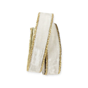 1" Ivory Velvet Wired Ribbon with Gold Trim | Farrisilk-RG809-62 Farrisilk