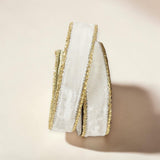 1" Ivory Velvet Wired Ribbon with Gold Trim | Farrisilk-RG809-62 Farrisilk
