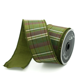 Farrisilk Sherwood Plaid Wired Ribbon — 2.5 Inch Olive Green Plaid Designer Ribbon -RK393-76 Farrisilk