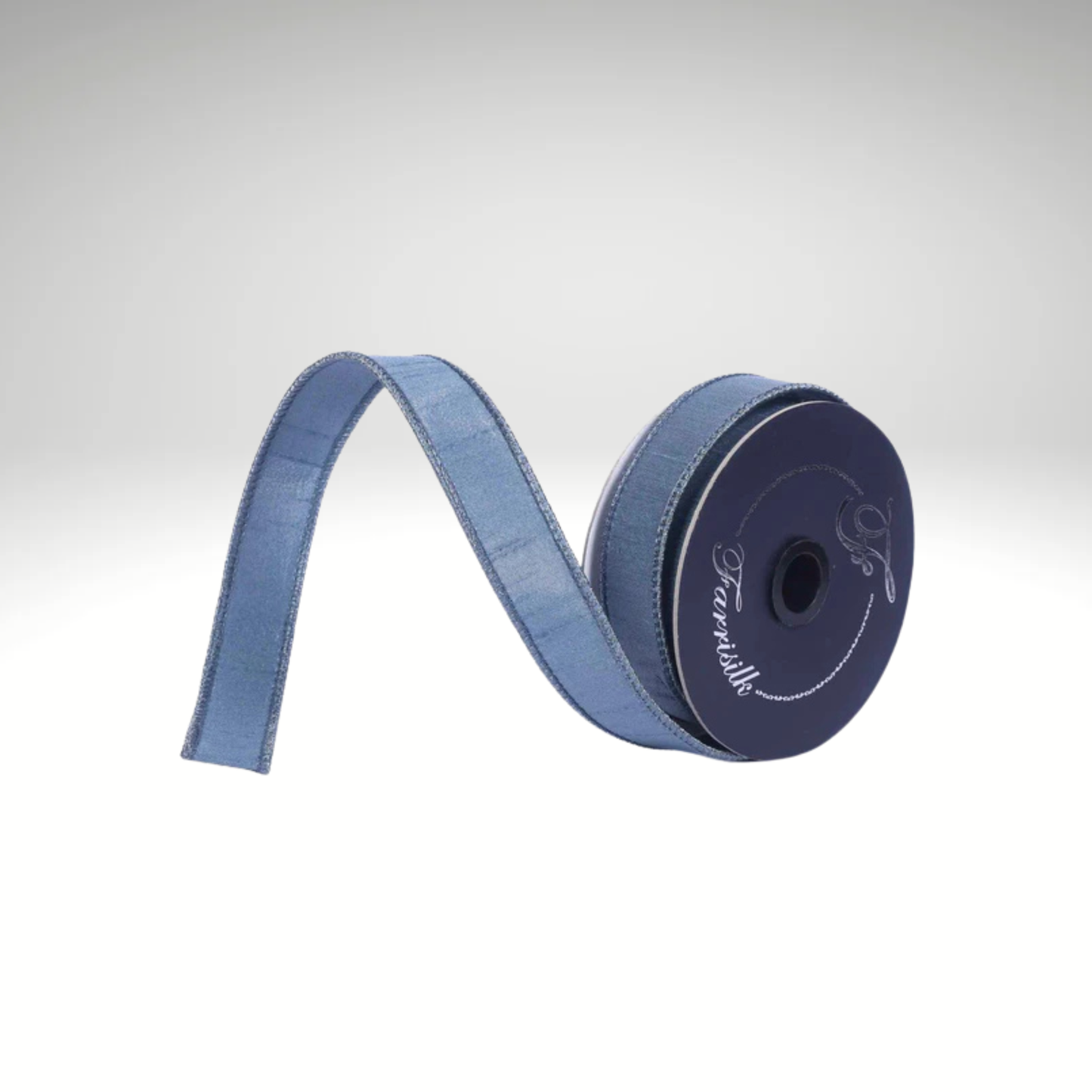 Farrisilk Steel Blue Silky Sheen Wired Ribbon 1 Inch Designer Ribbon-SR154-17 Farrisilk