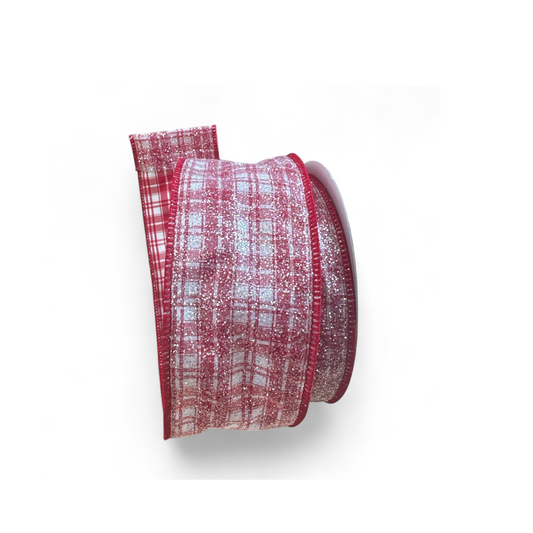 2.5"x10yd Red & White Sugar Plaid Glittered Wired Farrisilk Ribbon – Designer Christmas Ribbon-RA489-02 Farrisilk