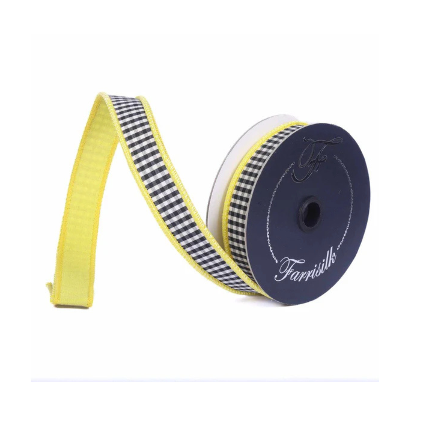 Farrisilk Yellow Black Check Wired Ribbon 1 Inch Colorblock-SR168-46 Farrisilk