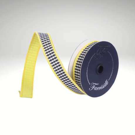 Farrisilk Yellow Black Check Wired Ribbon 1 Inch Colorblock-SR168-46 Farrisilk
