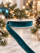1" Dark Teal Velvet Wired Ribbon | Farrisilk-RA008-19 Farrisilk