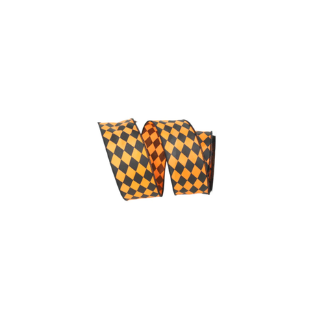 Elegant 2.5" x 10yd Farrisilk Wired Ribbon with Halloween Diamonds - Orange & Black Pattern-RA771-52 Farrisilk