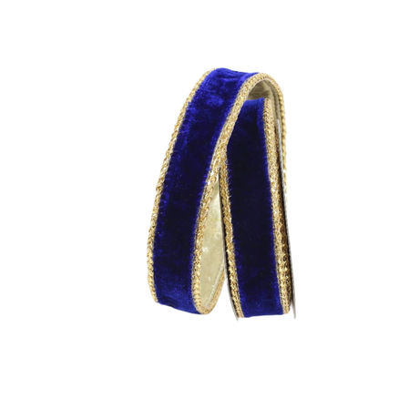 1" Royal Blue Velvet Wired Ribbon with Gold Trim | Farrisilk-RG809-26 Farrisilk