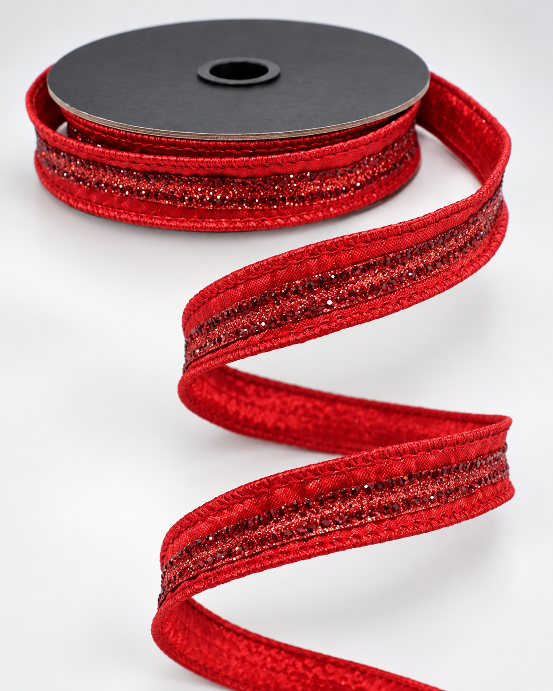 Farrisilk .75" Red Semiprecious Glitter Wired Ribbon-RK811-02 Farrisilk
