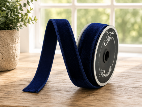 Luxurious Farrisilk 1" x 10 yd Navy Blue Velvet Wired Ribbon | Premium Holiday Craft Supply-RG008-21 Farrisilk