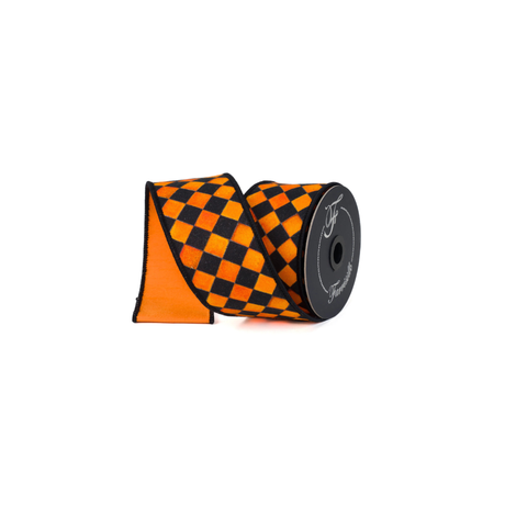 Farrisilk Orange Sketch Check Wired Ribbon 2.5 Inch 10 Yards Farrisilk