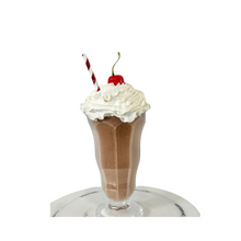 Load image into Gallery viewer, Handmade Faux Chocolate Milkshake with Cherry and Straw - Food Photography Prop - Kitchen Decor - 11 Inches