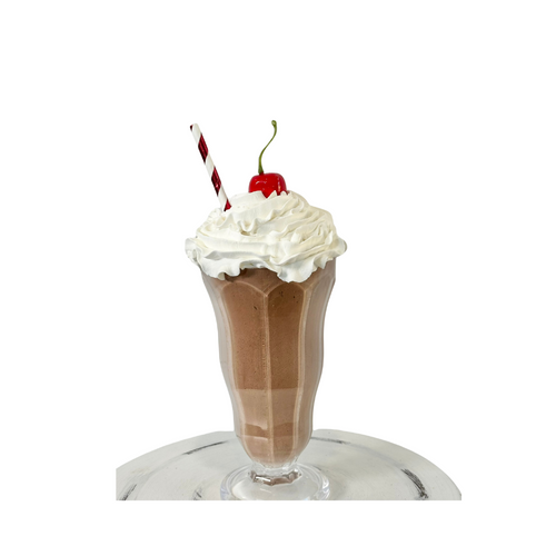Handmade Faux Chocolate Milkshake with Cherry and Straw - Food Photography Prop - Kitchen Decor - 11 Inches