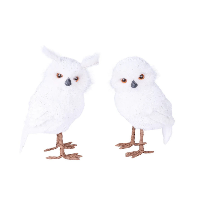 Faux Fur Standing Owl Set | White Silver Woodland Decor | 10"-11.25"H, Set of 2 Craig Bachman
