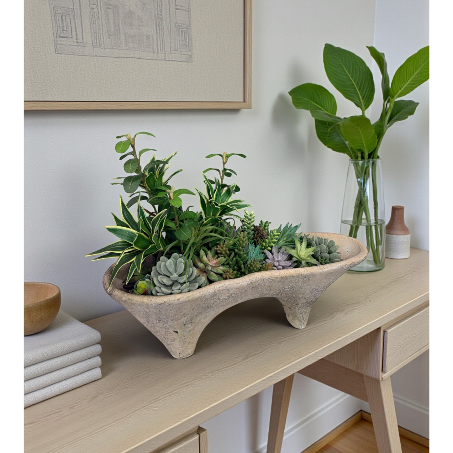 Succulent Arrangement in Cement Planter | Neutral Modern Centerpiece TCT Crafts