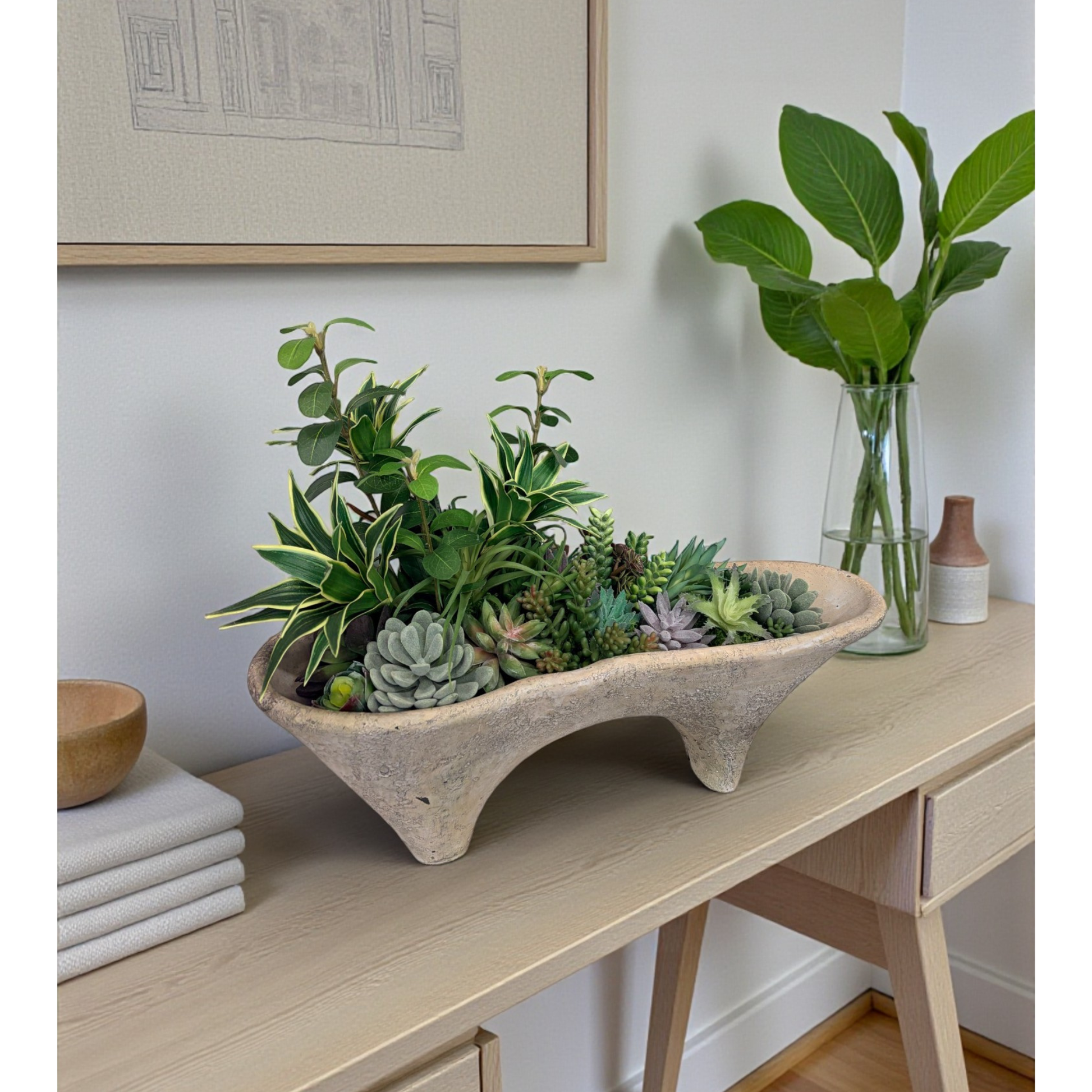 Succulent Arrangement in Cement Planter | Neutral Modern Centerpiece TCT Crafts