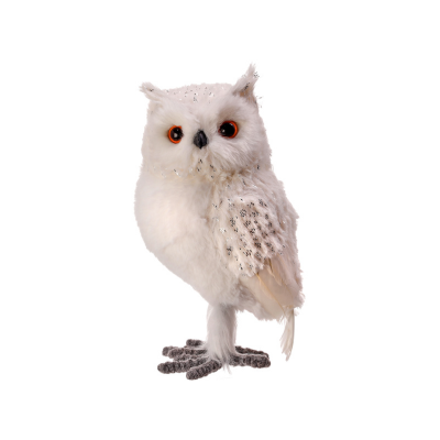 11" Foam Faux Fur Feather Snow Owl - Silver & White Winter Decor - Serene Elegance for Seasonal Displays and Holiday Tabletops Regency