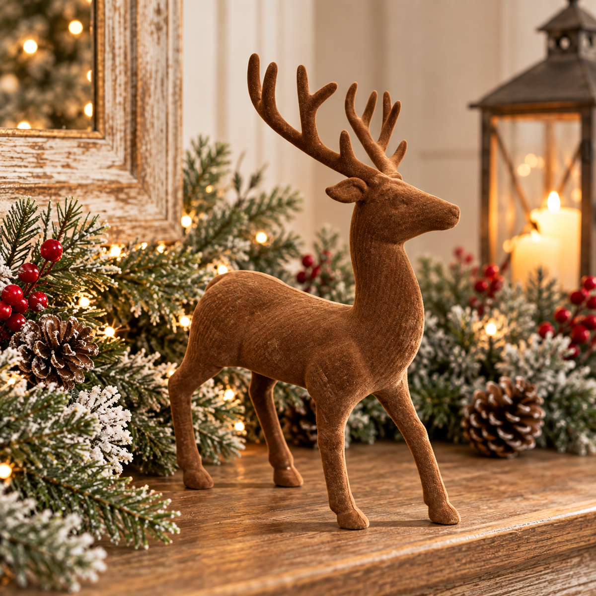 Brown Flocked Deer Figurine 8"-86926BN Liberty Floral