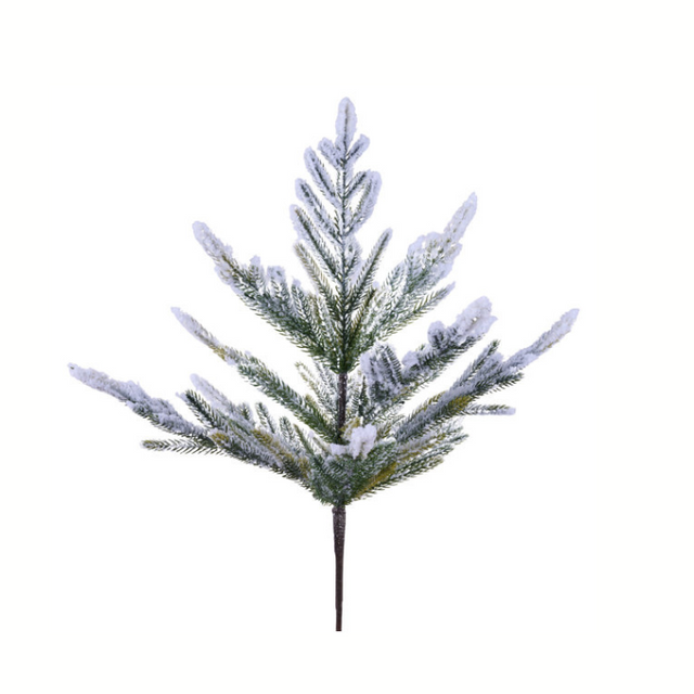 20" Flocked Norfolk Pine Pick – Green & White Holiday Stem-XX9659 Craig Bachman