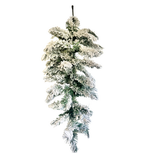 30L Flocked Artificial Kirkwood Pine Teardrop Swag - 35 Tips Winter Decor - Pine Swag for Wreathmaking - 83814TE30