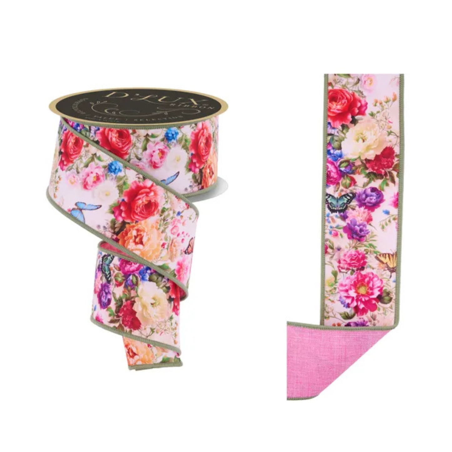 Spring Floral Butterfly Wired Ribbon – D’Lux 2.5"x10yd Craft Ribbon-LX1194AM Craig Bachman