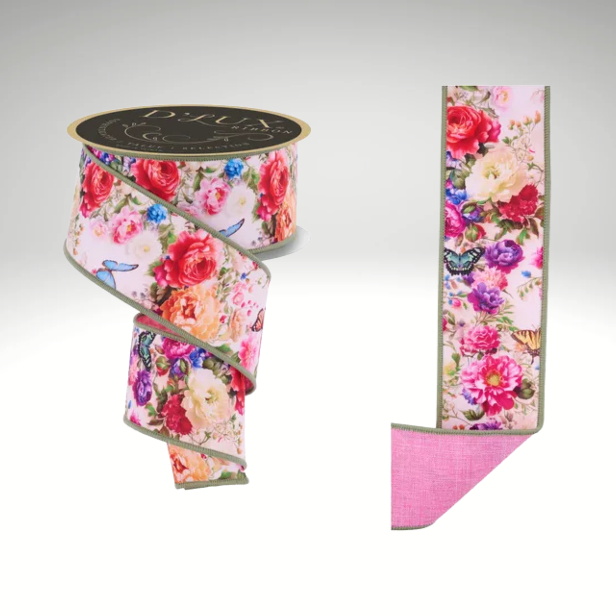 80ct Ribbon Flower Spring Floral Butterfly Wired Ribbon β DβLux 2.5