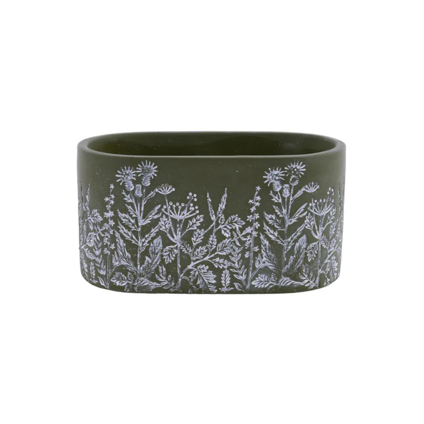 Forest Green Whitewashed Floral Cement Planter 7.75"-MX097542 Craig Bachman