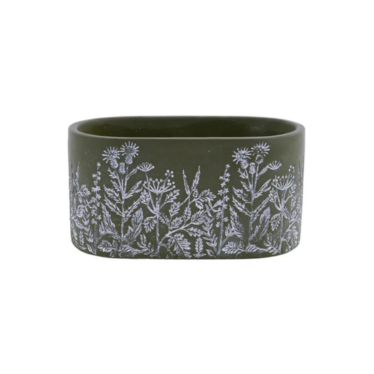 Forest Green Whitewashed Floral Cement Planter 7.75"-MX097542 Craig Bachman