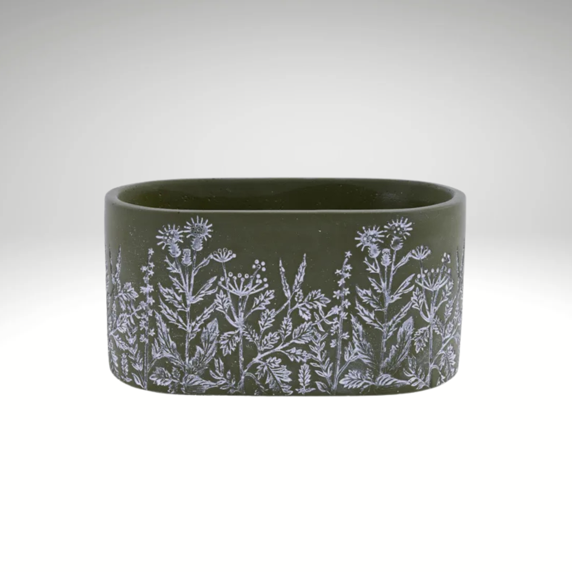Forest Green Whitewashed Floral Cement Planter 7.75"-MX097542 Craig Bachman