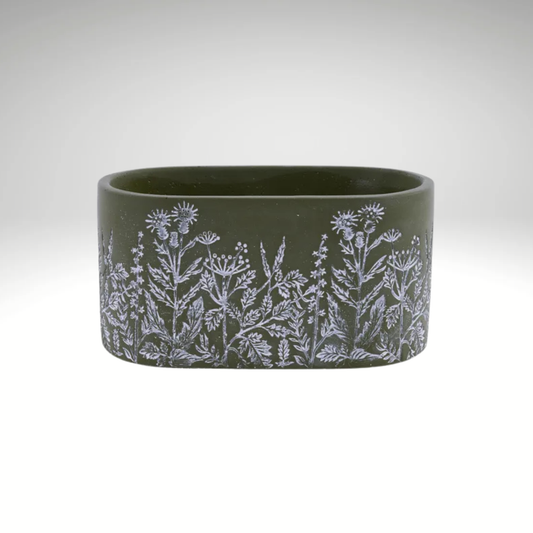 Forest Green Whitewashed Floral Cement Planter 7.75"-MX097542 Craig Bachman