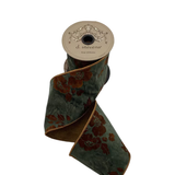 D. Stevens Wired Ribbon 4 Inch — Forest Green Gold Velvet Floral, 5 Yards-18-4714 D.Stevens