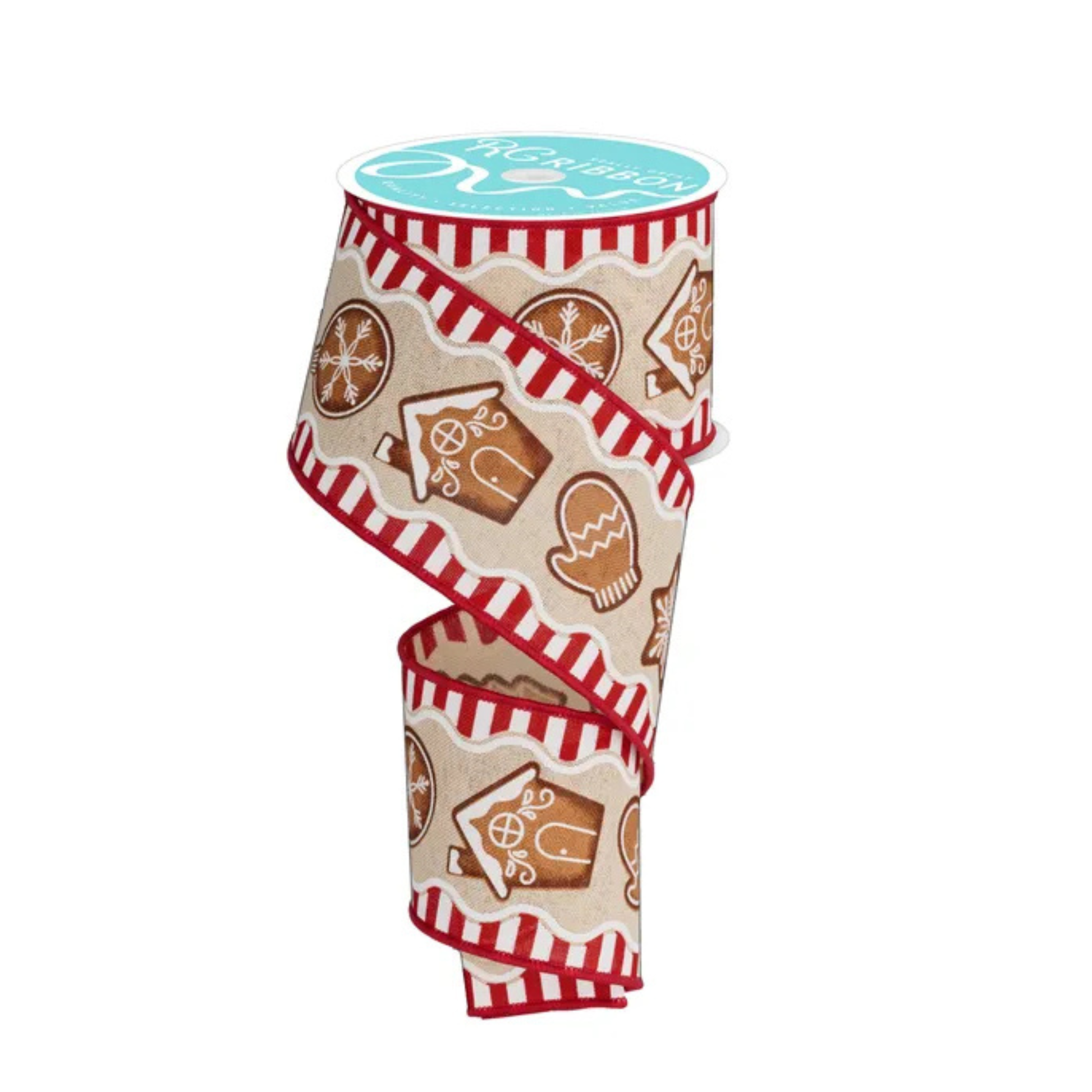 2.5"x10yd Gingerbread Cookies Wired Christmas Ribbon – Red & Tan Holiday Ribbon for Bows & Wreaths-RGF119438 Craig Bachman